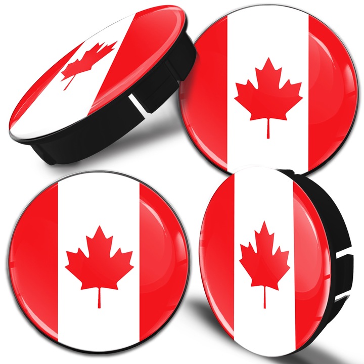 Set capace roti SkinoEu, OD 60mm, OD 56mm, Pentru jante din aliaj, Universal, Negru/Rosu, Drapel canadian, C 24, 4buc