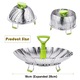 Cos expandabil, Axroad Mall, Design pliabil, Cu un maner retractabil din plastic, Rezistent la zgarieturi si la coroziune, Pentru paste si pentru gatit legume la aburi, Otel inoxidabil, Verde/Argintiu