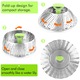 Cos expandabil, Axroad Mall, Design pliabil, Cu un maner retractabil din plastic, Rezistent la zgarieturi si la coroziune, Pentru paste si pentru gatit legume la aburi, Otel inoxidabil, Verde/Argintiu