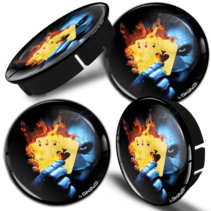SkinoEu könnyűfém keréktárcsa készlet, külső átmérő 60 mm, belső átmérő 56 mm, könnyűfém keréktárcsákhoz, univerzális, Joker, pókerkártya, C 28, 4db