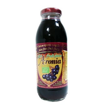 Suc organic din fructe proaspete de Aronia, continut 100% fruct de Aronia, sticla 300 ML Suc organic din fructe proaspete de Aronia, continut 100% fruct de Aronia, sticla 300 ML