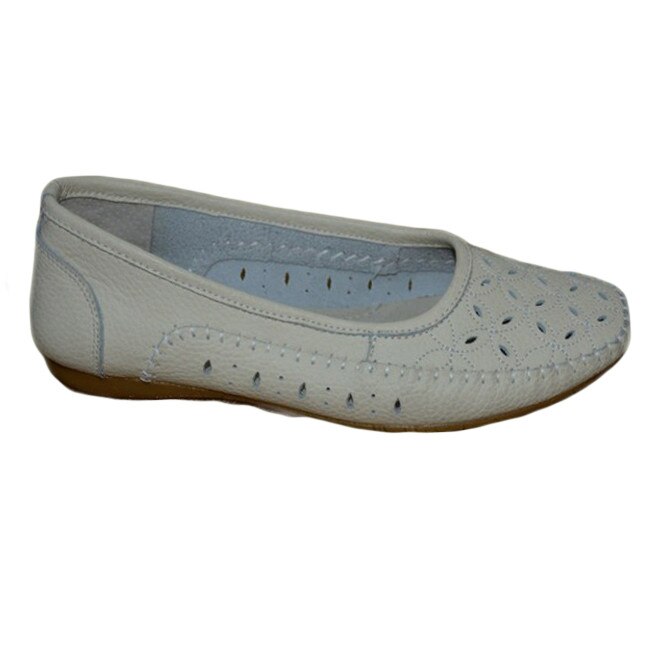 Balerini cu perforatii,D&J Exclusive,piele naturala, Bej