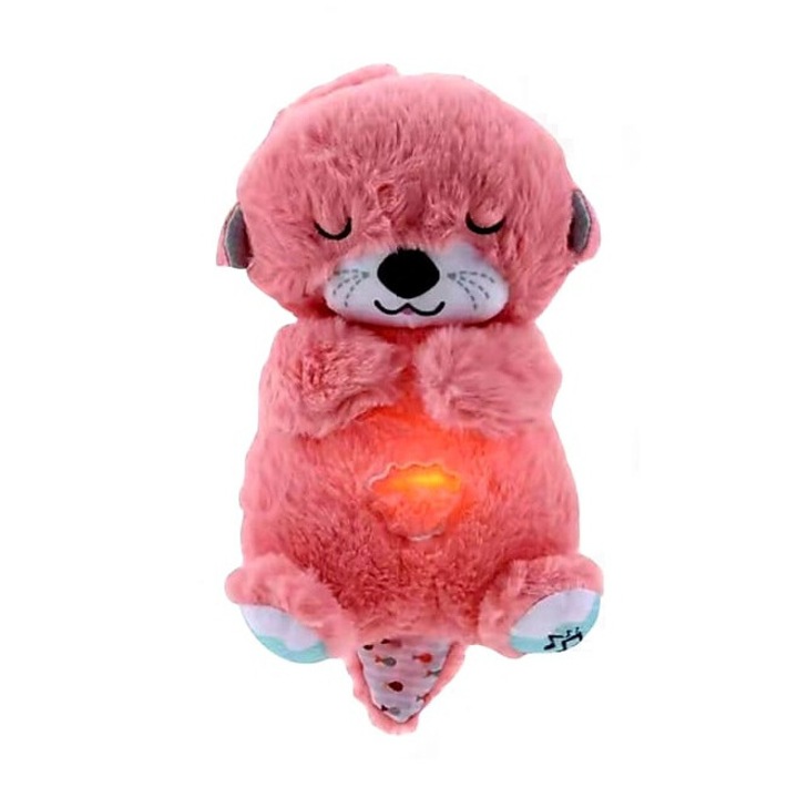 Jucarie interactiva Vidra de plus cu efecte luminoase si muzicale, care respira si calmeaza copilul, Roz