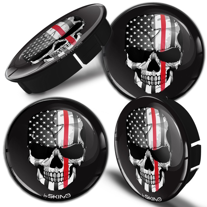 SkinoEu alufelni kupakkészlet, OD 60mm, OD 56mm, alufelnihez, Univerzális, USA Flag, Koponya, Piros vonal, C 32, 4db