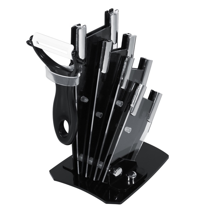 Jormftte akril evőeszköztartó 3-6 hüvelykes késekhez hámozóval, 19x16cm