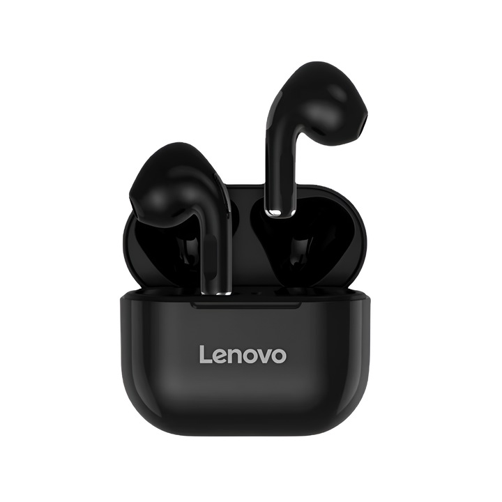 Casti Wireless Lenovo LP40 TWS, Bluetooth 5.0, 13mm drivere, 300mAh baterie, LivePods, Design Ergonomic, Control Touch, Autonomie Prelungita, LivePods, Rezistente la Apa, Pentru Activitati Zilnice si Sport, Negru