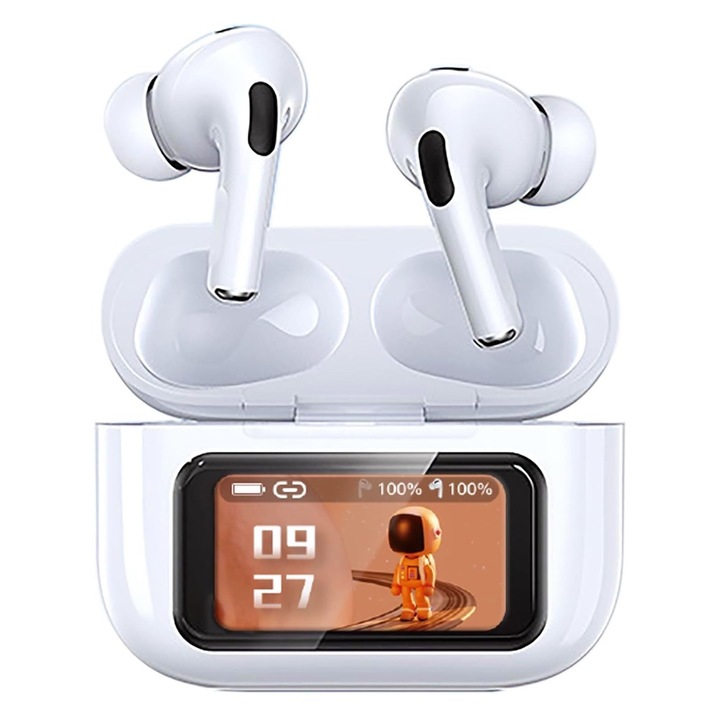 True Wireless In-ear слушалки, LCD, Advanced ANC Active Noise Cancellation Technology, Bluetooth 5.0, Noise Reduction TWS, Optim Premium Sound Performance, White