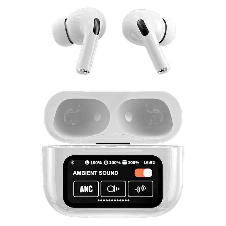 Слушалки In-ear Pro True Wireless Stereo, LCD, Advanced ANC Active Noise Cancellation Technology, Bluetooth 5.4, Noise Reduction TWS, Optim Premium Sound Performance, White