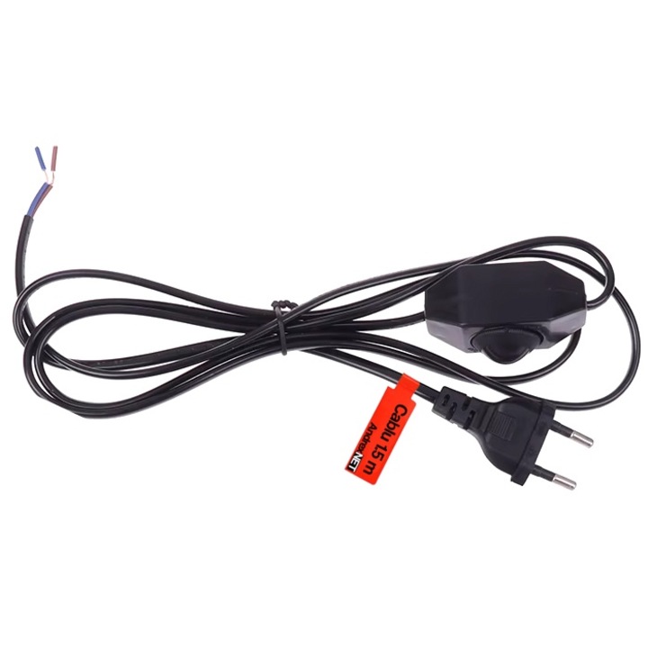 Cablu alimentare cu stecher Euro si intrerupator cu variator, 1,5 metri, negru