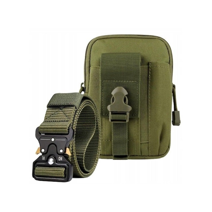 Тактически комплект, състоящ се от военна чанта и военен колан, оцеляване, къмпинг, мултифункционален, зелен, Dactylion®