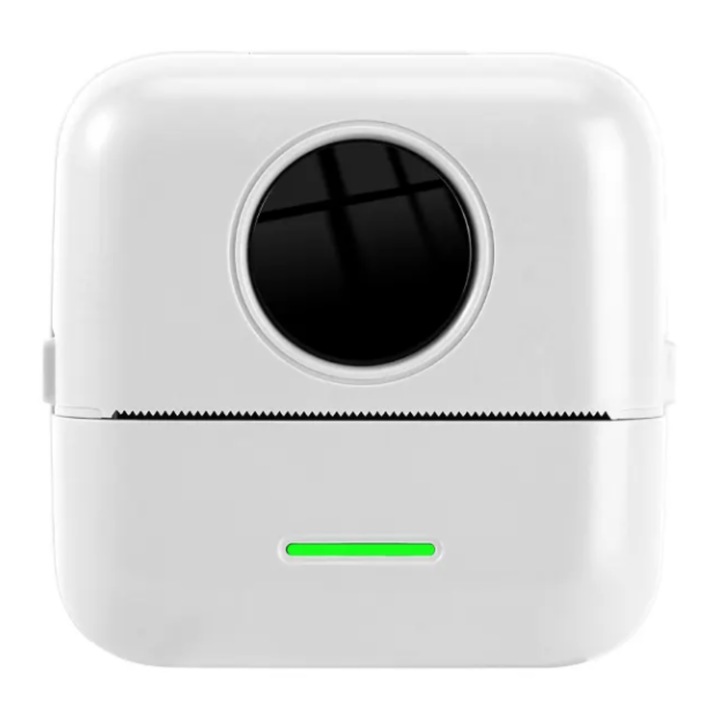 Мини портативен термопринтер, SMARTIC®, модел SRKDC-19AA, Bluetooth, приложение за телефон, съвместим с IOS/Android, термо, презареждаема батерия, бял