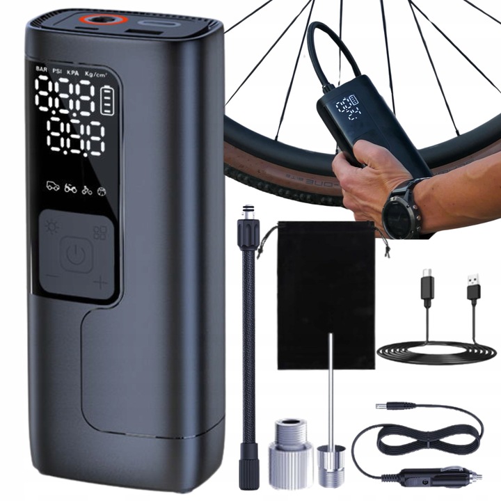 Електрическа помпа, компресор, безжична, за кола / велосипед, 5200mAh 150psi, черна