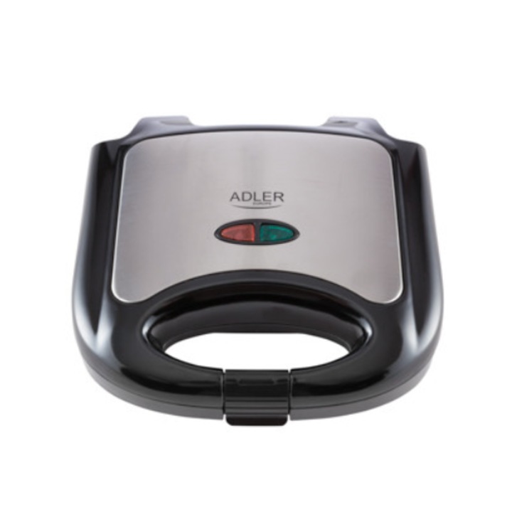 Sandwich-maker Adler, 850W, invelis antiaderent, indicator luminos, sistem de blocare Negru
