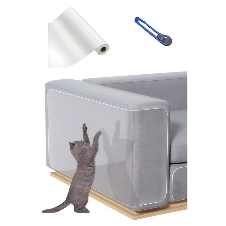 Folie de protectie pentru mobilier, pentru protectia impotriva zgarieturilor provocate de pisici si caini, potrivita pentru canapele, rame de usi, mobilier si. Durabila si usor de curatat, previne deteriorarea prin zgarieturi. 500cm x 30cm.Omelivon®