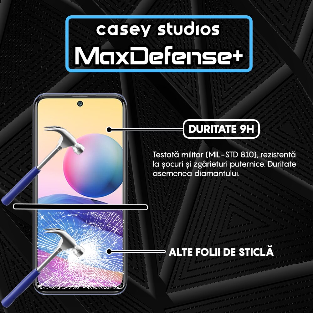 Folie Sticla CASEY STUDIOS™ compatibila cu Xiaomi Redmi Note 10 5G, Full Cover 3D, Full Glue, Duritate Militara, Ultra HD, Anti Zgarieturi, Anti Amprente, Anti Socuri, Margini Negre