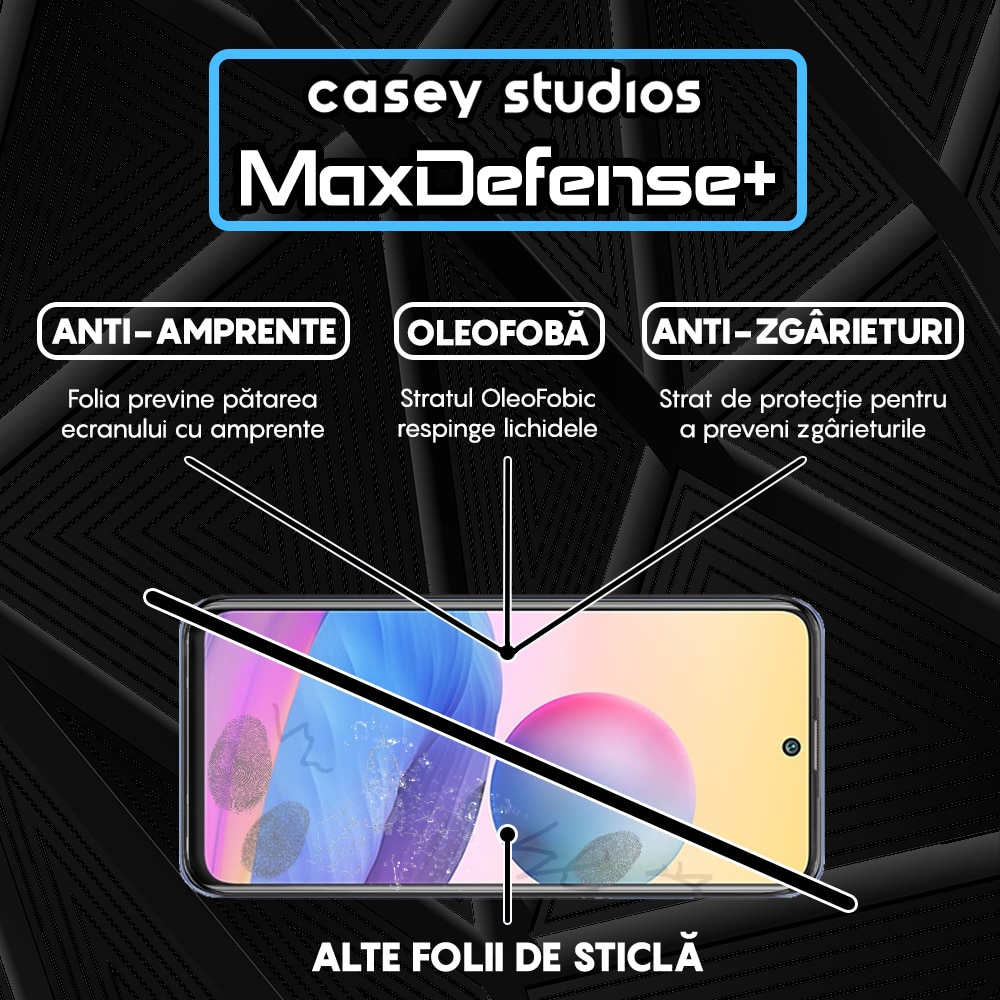 Folie Sticla CASEY STUDIOS™ compatibila cu Xiaomi Redmi Note 10 5G, Full Cover 3D, Full Glue, Duritate Militara, Ultra HD, Anti Zgarieturi, Anti Amprente, Anti Socuri, Margini Negre