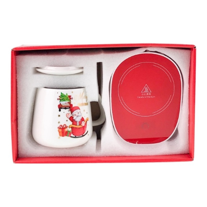 Керамична чаша с нагревател с коледни изображения 28х18см М1