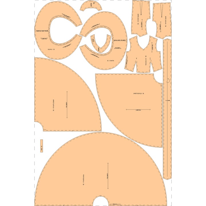 Tipar Croitorie Rochie cu volan, 8 marimi 36 - 50, hartie