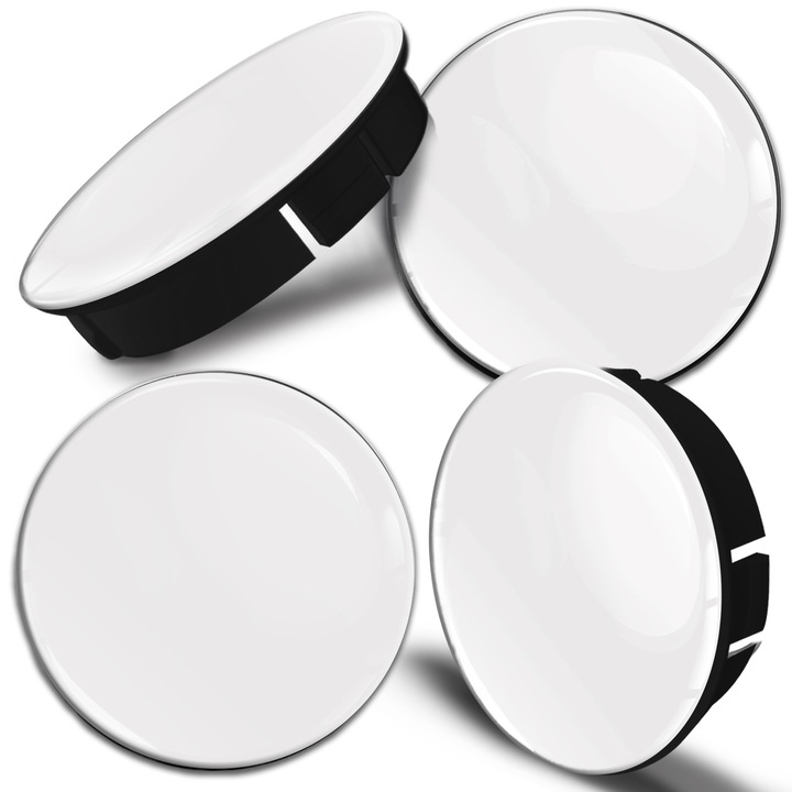 Kupak készlet alufelnihez SkinoEu, külső átmérővel 60mm, belső átmérővel 56mm, alumínium keréktárcsákhoz, Univerzális, Fehér/Fekete, C 55, 4db