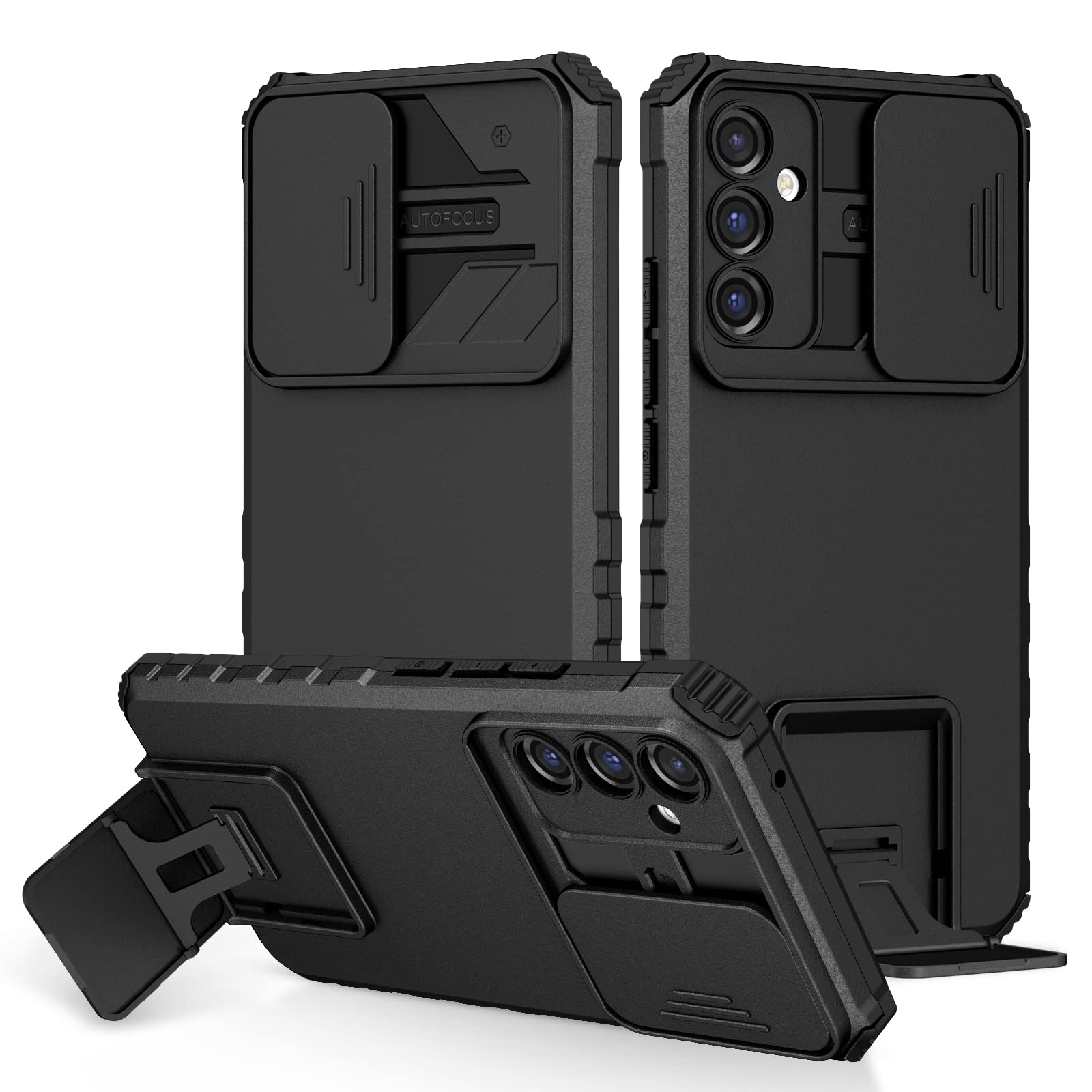 Husa telefon, pentru Samsung Galaxy S24 FE 5G Fereastra glisanta, suport inovator, Negru mat