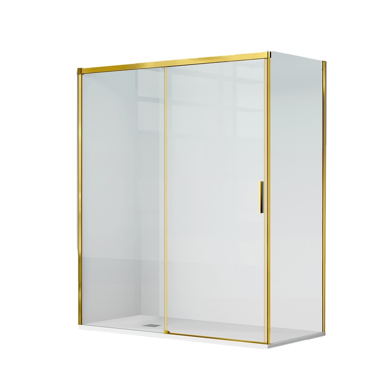Cabina dus, perete fix si usa glisanta, sticla securizata de 6 mm, dimensiune perete si usa 70 x 100 cm, profil Auriu Mat, Hanes