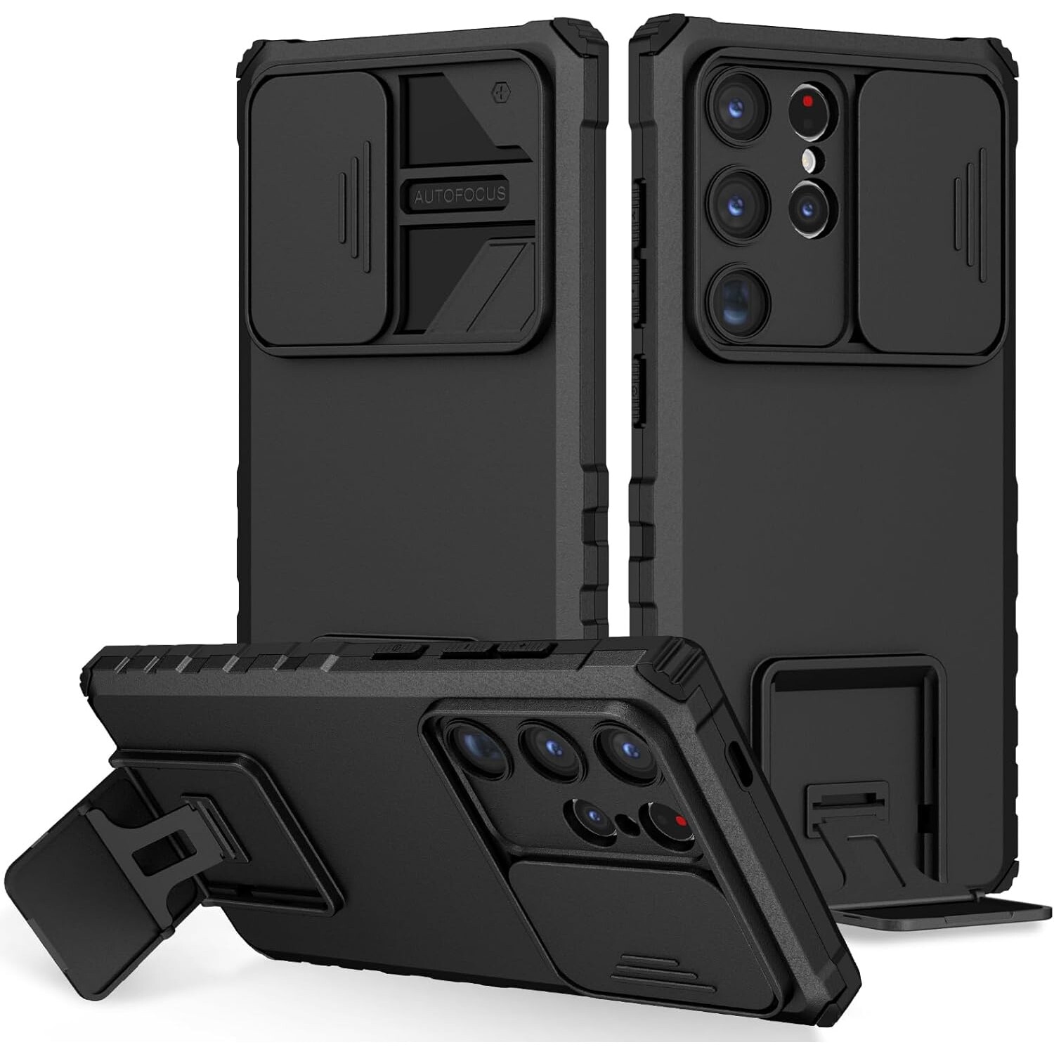 Husa telefon, pentru Samsung Galaxy S22 Ultra Fereastra glisanta, suport inovator, Negru mat