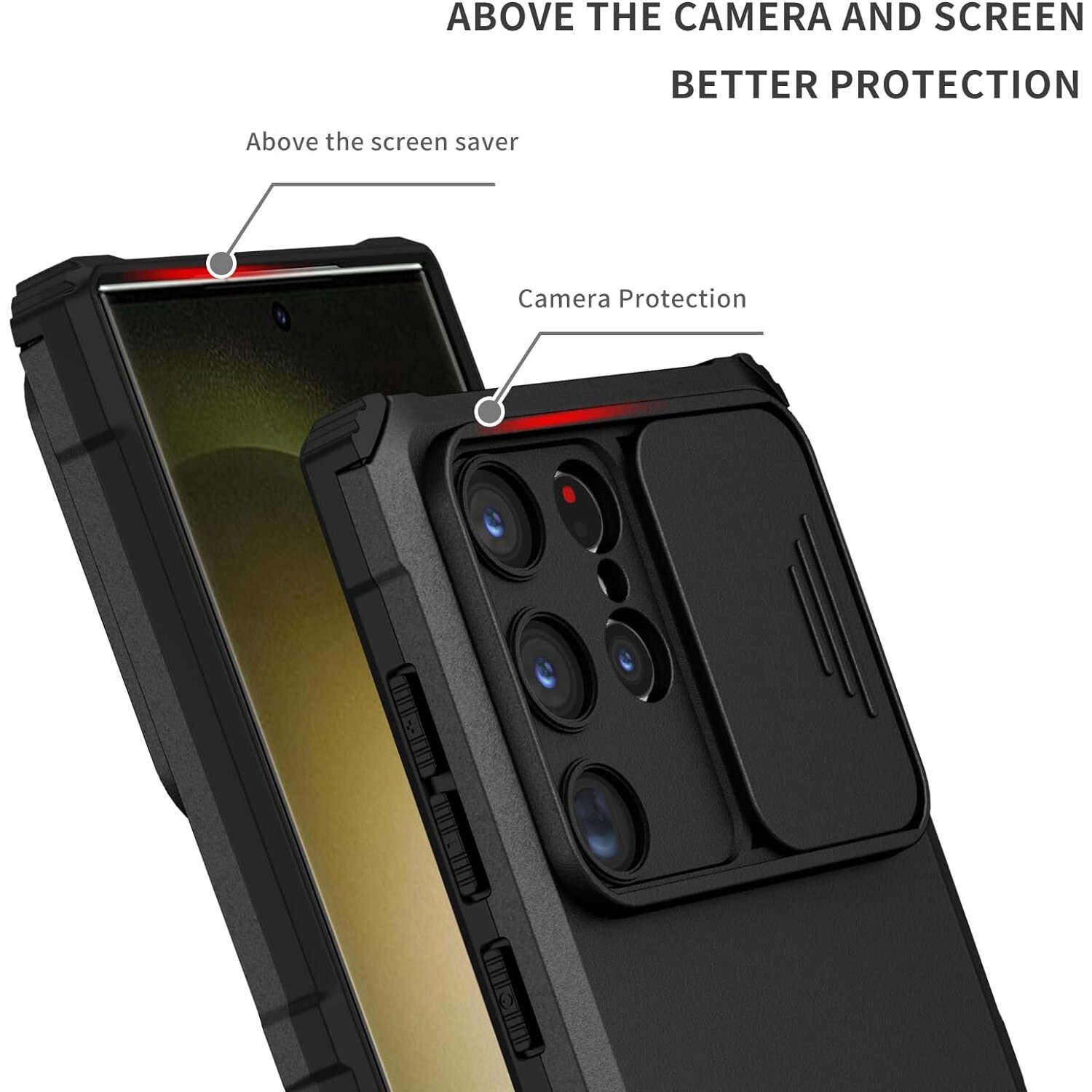 Husa telefon, pentru Samsung Galaxy S22 Ultra Fereastra glisanta, suport inovator, Negru mat