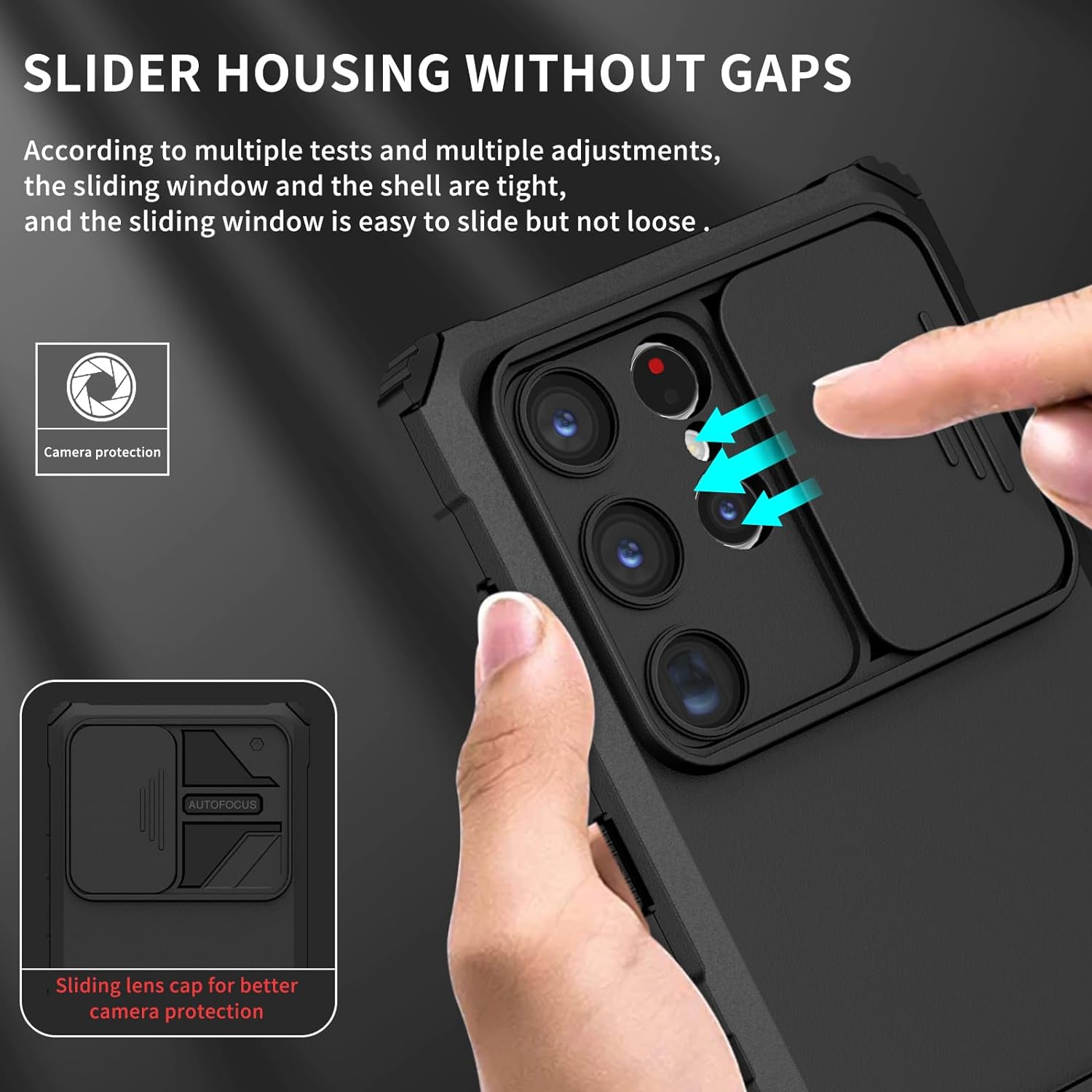 Husa telefon, pentru Samsung Galaxy S22 Ultra Fereastra glisanta, suport inovator, Negru mat