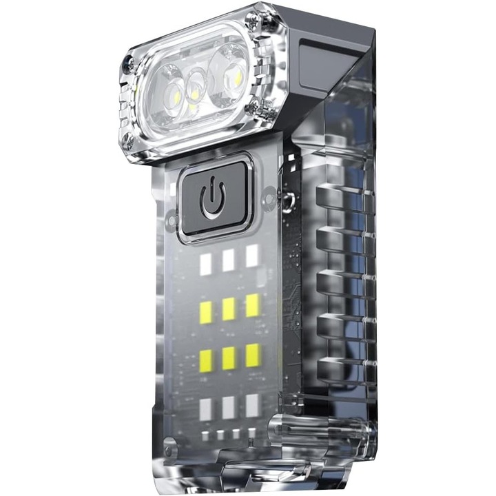 Преносим UV LED фенер, зареждане през USB тип C, обхват 50 м, 5W, 3 цвята на светлината, 1200 mAh, 8 x 2 x 4.2 см, прозрачно флуоресцентно