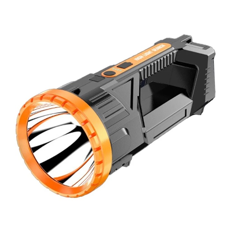LED фенерче, USB зареждане, 8-24 часа живот на батерията, 2 източника на светлина, основен и страничен, максимален обхват 100-200 m, COB, 5W, 23 x 10 x 10 cm, жълт