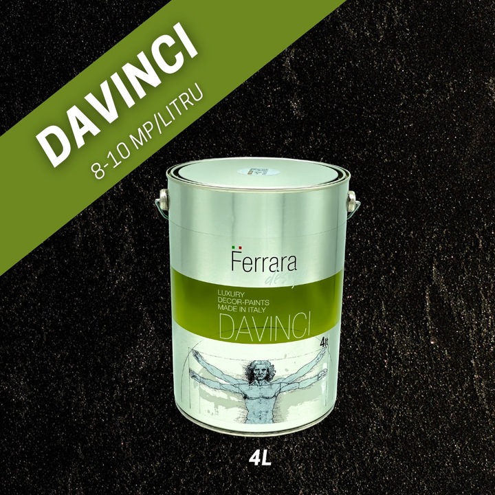 Vopsea decorativa perlata Davinci negru, Ferrara Design, pe baza de apa, pentru interior, 4 L