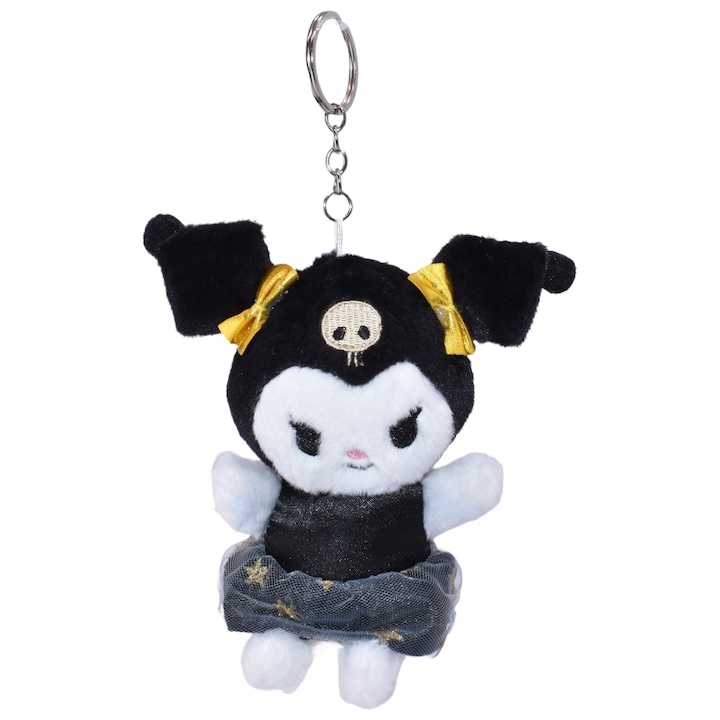Jucarie de plus breloc Stone®, Sanrio Kuromi, Hello Kitty, alb/negru, 12 cm
