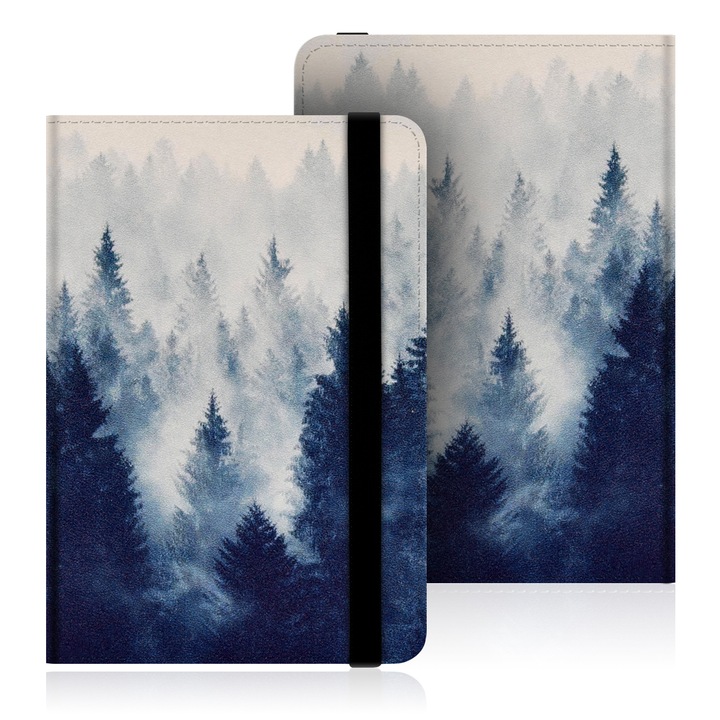 Husa universala pentru Kindle Paperwhite 1 / 2 / 3 / 4 / 2018 / Kindle 2019 si altele, SINSELET, cu manere si curele de fixare, padure ceata