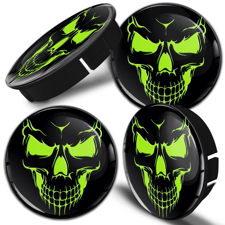 Felnikupak készlet alufelnihez SkinoEu, külső átmérővel 60mm, belső átmérővel 56mm, alumínium keréktárcsákhoz, Univerzális, Fekete, Skull, C 73, 4db