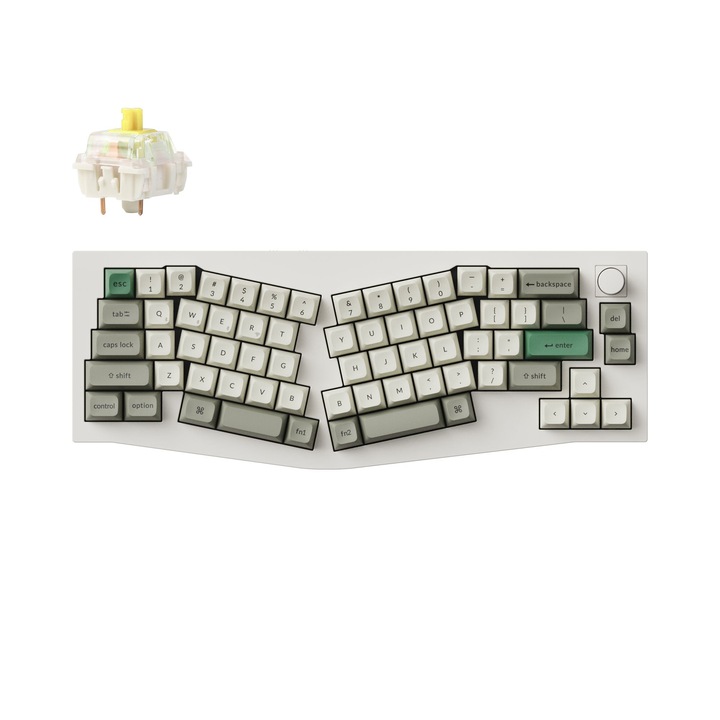 Keychron Q8 Max Wireless Mechanical Keyboard (Alice Layout), QMK/VIA, Hot-Swappable, 2.4GHz, Bluetooth 5.1, USB-C, Gateron Jupiter Banana, бял