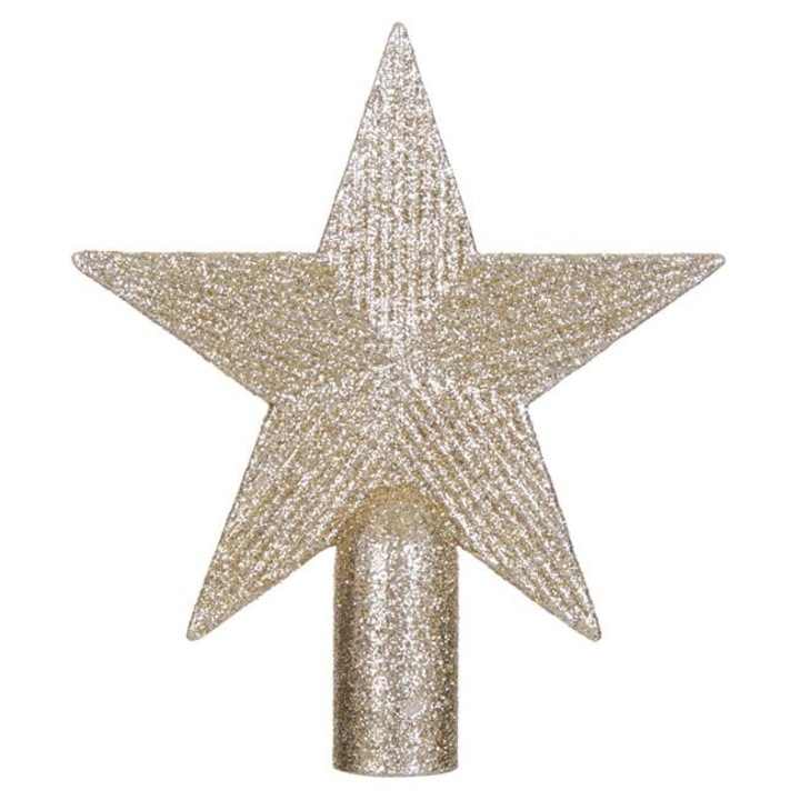 Nyland csillag alakú karácsonyfacsúcsdísz, csillámmal, bézs-pezsgő szín, 15cm