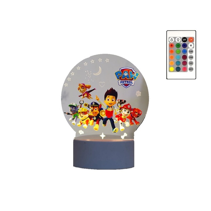 LED éjszakai fény, Puppy Patrol, 16 szín, távirányítóval, környezeti világítással, USB tápegységgel vagy 3 AA elemmel