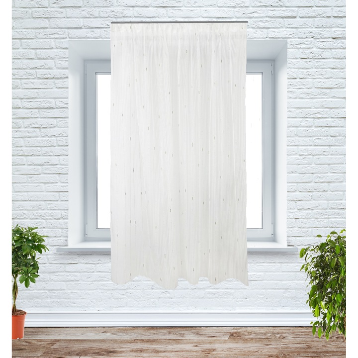 Perdea bucatarie, textura in dungi, 145x165 cm, ivoire/auriu