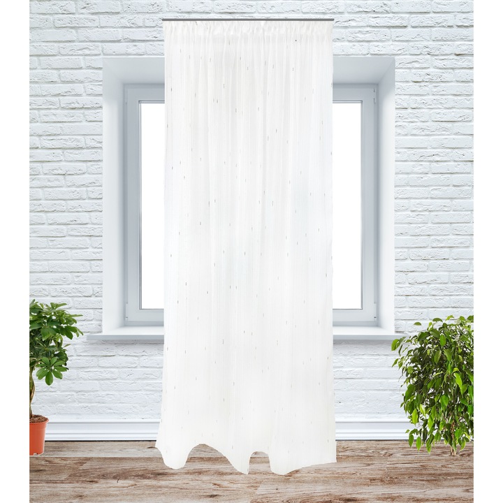 Perdea bucatarie, textura in dungi, 145x200 cm, ivoire/auriu