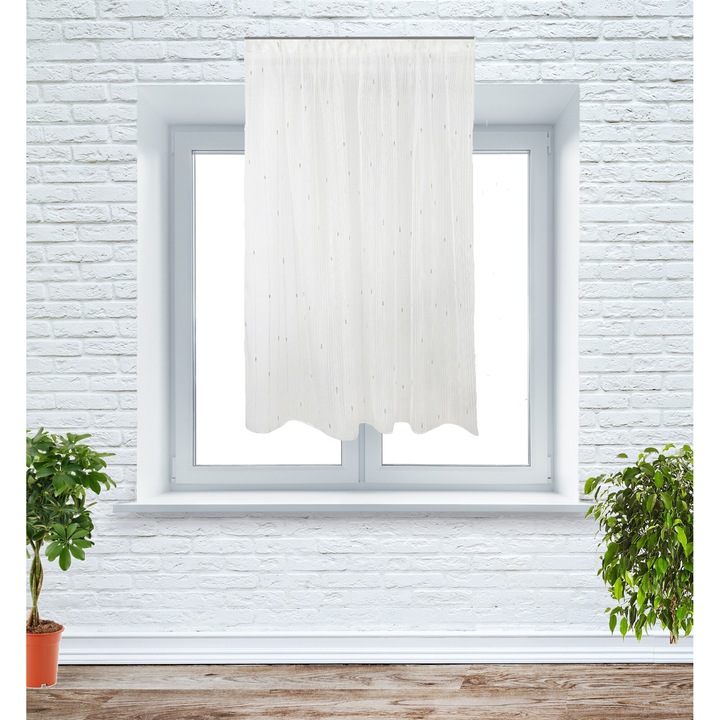 Perdea bucatarie, textura in dungi, 145x120 cm, ivoire/auriu