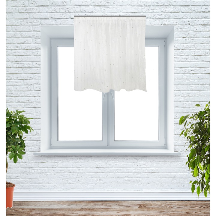 Perdea bucatarie, textura in dungi, 145x85 cm, ivoire/auriu