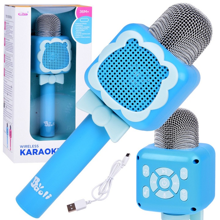 Bluetooth -os Vezeték nélküli mikrofon gyerekeknek - karaoke rögzítési és lejátszási móddal - kék