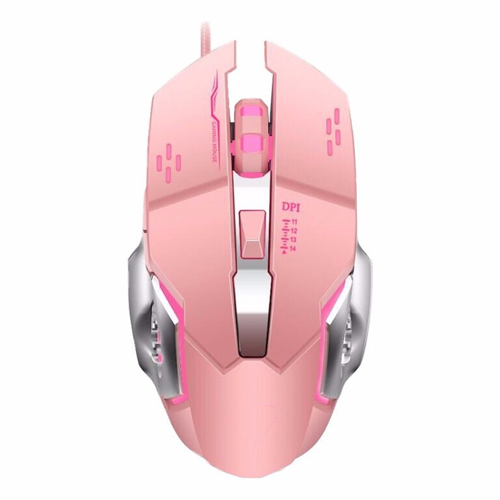 Mmgoqqt акумулаторна безжична мишка за игри, розова, 3 DPI нива, RGB осветление