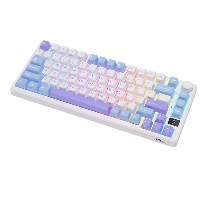 Механична клавиатура Royal Kludge 2.4GHz/bluetooth/USB-C, 75%, OLED смарт бутон, RGB, ЧЕРВЕН превключвател, RKM75-TAROR