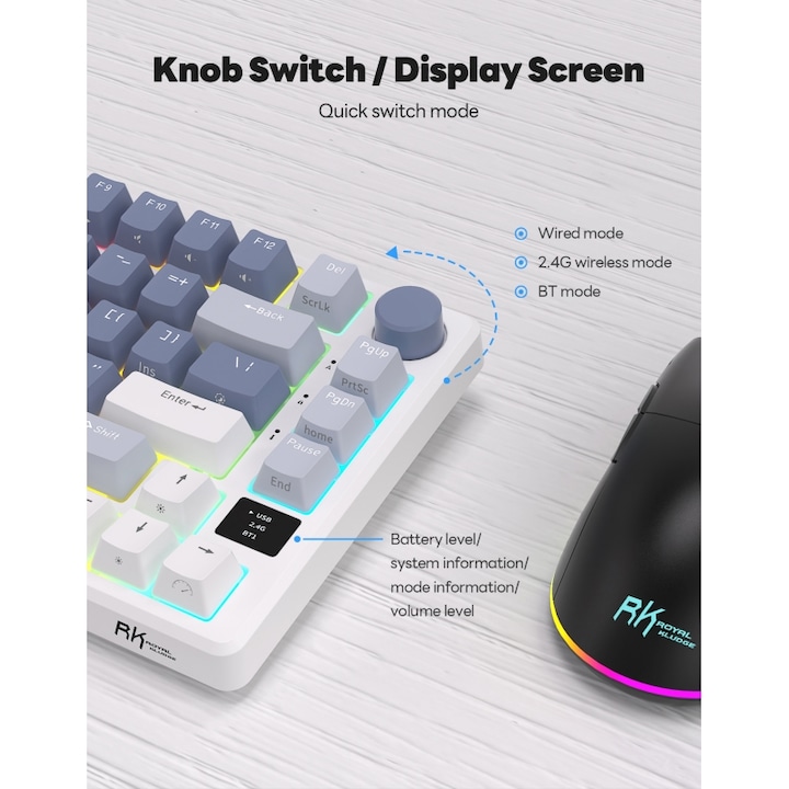 Tastatura mecanica Montech MKey PRO Darkness, Brown Switch, Wireless, Cablu, Bluetooth, 2.4Ghz