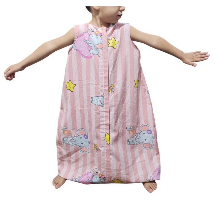 Sac de dormit cu picioare 6 luni - 2 ani, 22-25 grade ambient, 1.5 tog, Casa de bumbac, roz