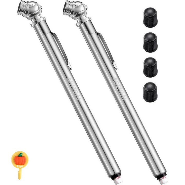 Set 2 Stilou digital de mare precizie pentru presiunea in anvelope, Portabil si precis, Metal, 75psi, Argintiu