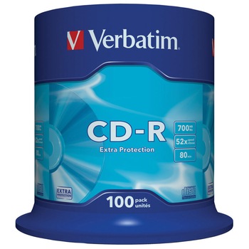 CD-R Verbatim Extra Protection Surface, 52X, 700MB, 100 buc CD-R Verbatim Extra Protection Surface, 52X, 700MB, 100 buc