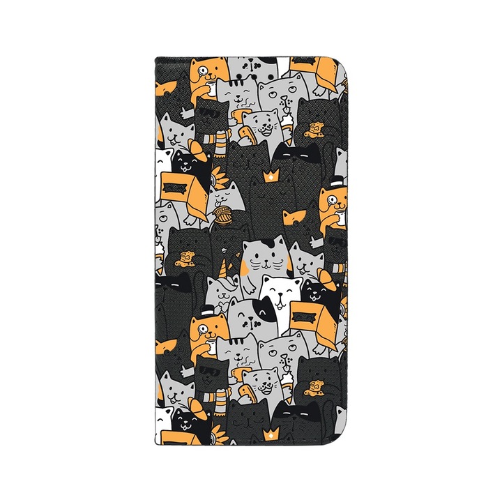 Oldalra nyíló mágneses telefontok, kompatibilis model Xiaomi Redmi 14C, Cat Pattern, Bankkártya tartó, állvány funkció, FLB 1030