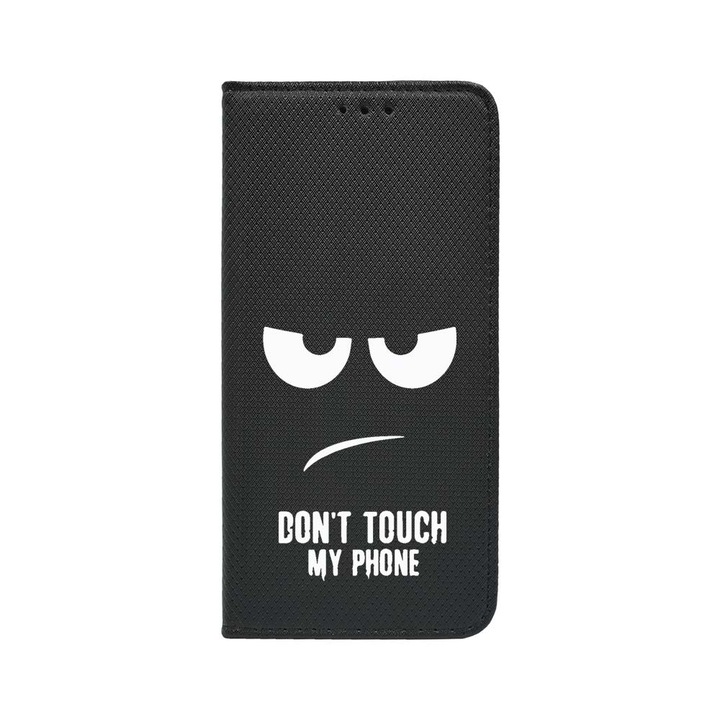 Oldalra nyíló mágneses telefontok, kompatibilis model Xiaomi Redmi 14C, Don’t Touch My Phone, Bankkártya tartó, állvány funkció, FLB 90